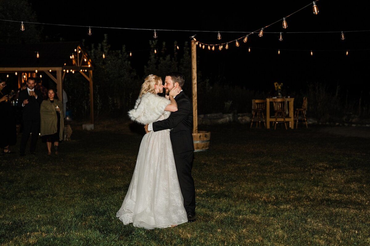 First dance under string lights at Eden Farm